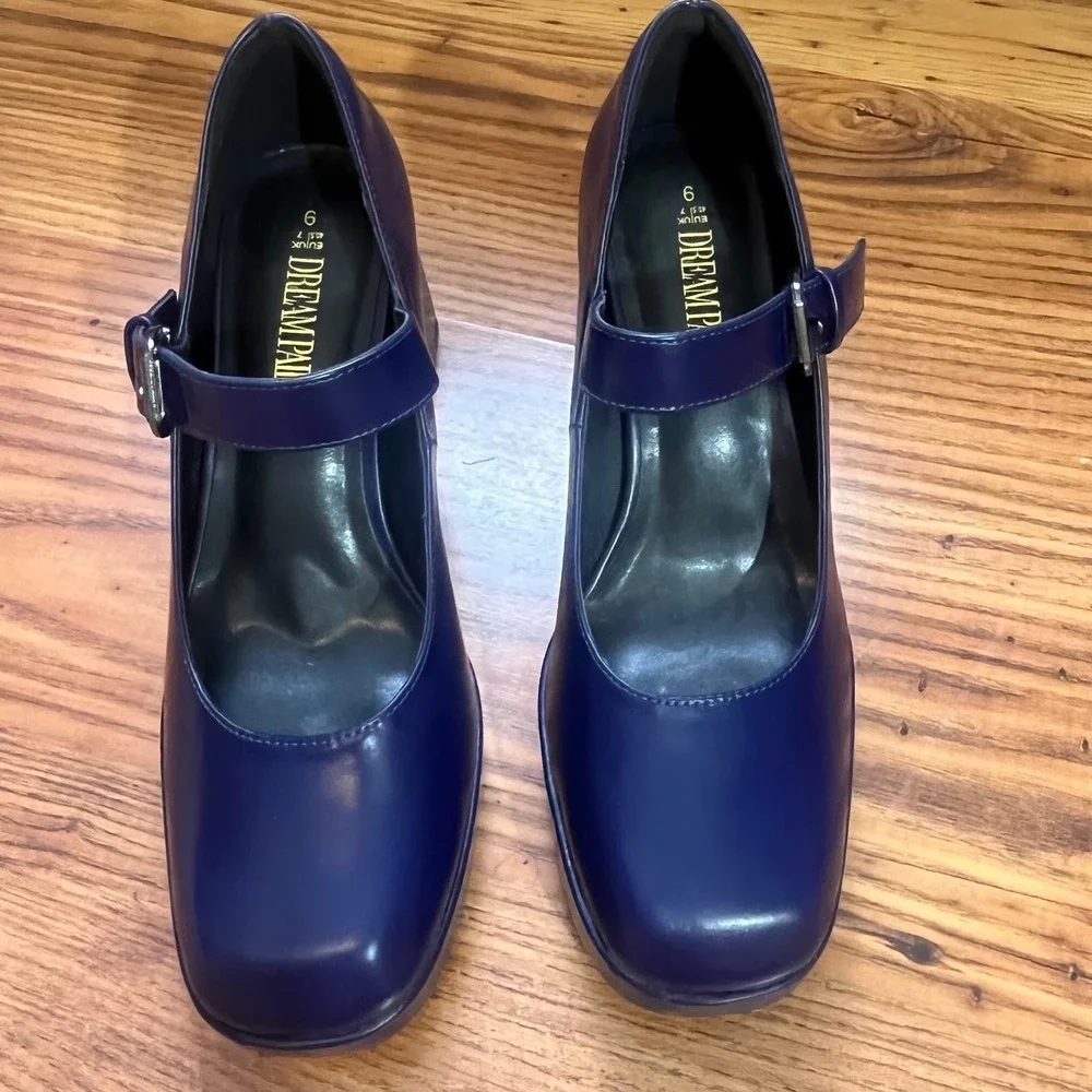 Dream Pairs Navy Blue Square Toe Chunky Heel‎ Mary Jane Platform Shoes Size 9